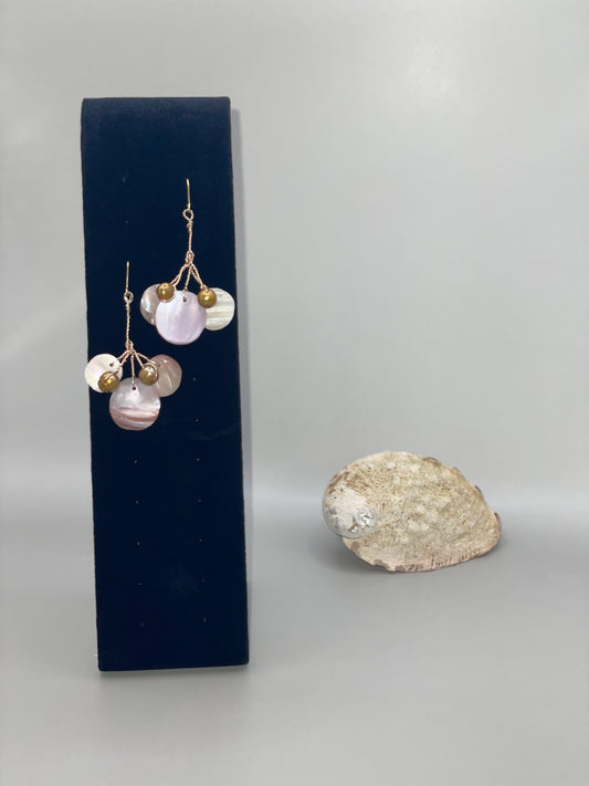 Pink freshwater shell and gold pearl