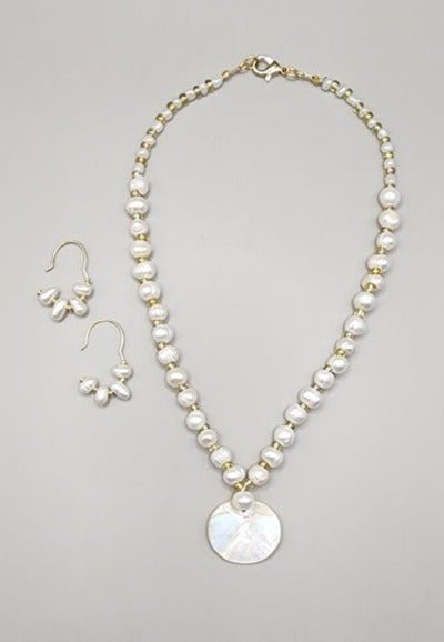 White Pearls/Freshwater Shell Earrings and Necklace