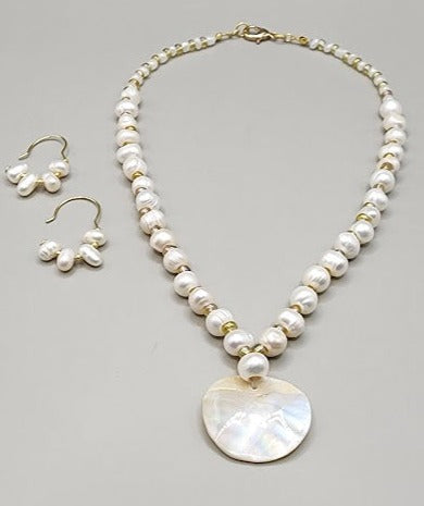 White Pearls/Freshwater Shell Earrings and Necklace